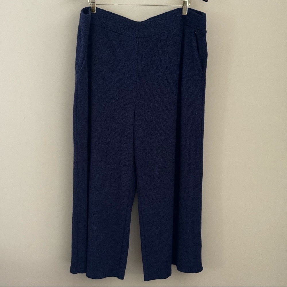 Gibsonlook Navy Blue Knit Elastic Waist Pull On Wide Leg Crop Pants Size 2X